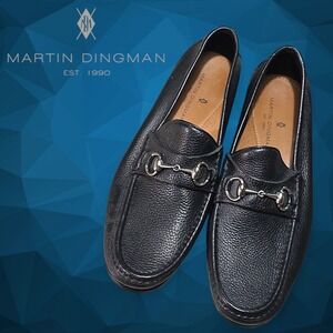 Martin Dingman Men's 520150 Addison Horse Bit Loafers Black Pebbled Calfskin 9.5